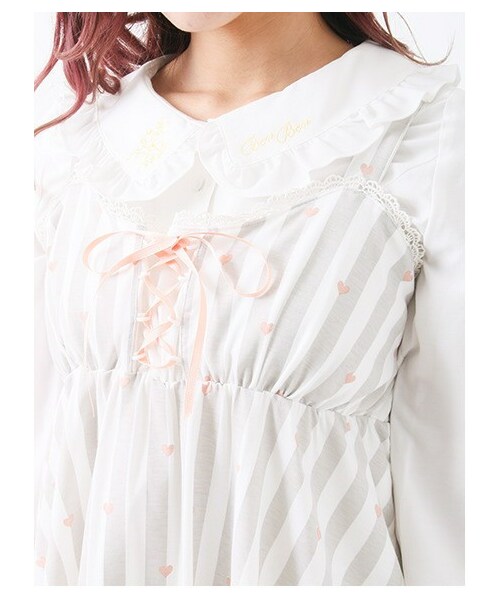 E hyphen world gallery Bon Bon(イーハイフンワールドギャラリーボンボン)の「Heart Stripe One Piece(mam)(ワンピース・レディース・ライトグレー・F)」の5枚目の写真