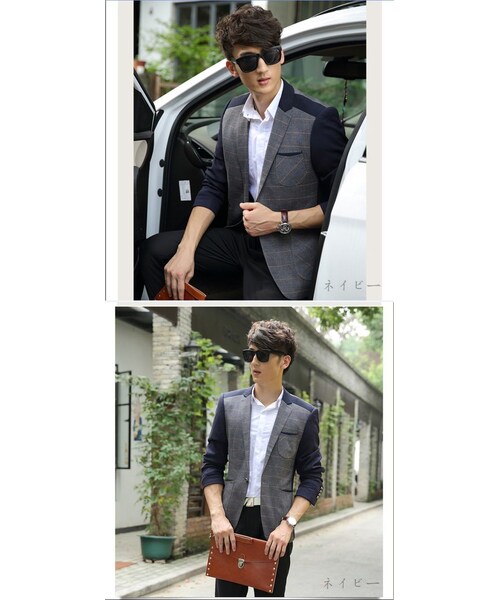 STORES.jp（ストアーズドットジェーピー）の「切り替えテーラードジャケット★クール×ハイセンス★ボーダー★【送料無料】（スタジャン・メンズ・その他）」の2枚目の写真