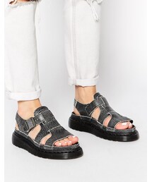 Dr. Martens | Dr Martens Shore Gladiator Asha Double Tongue Black/White Flat Sandals(サンダル)