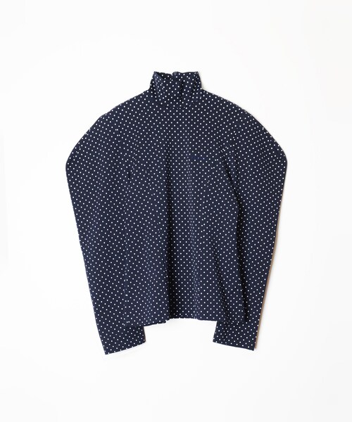 DOT PUFF SLEEVE HIGH-NECK TOPS