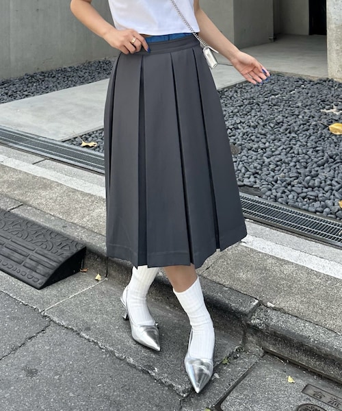 The Frankie Shop グレー　プリーツミニスカート Heather｜ワイドプリーツミニスカート2 | Rakuten Fashion(楽天