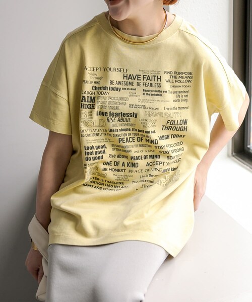 PUAL CE CIN(ピュアルセシン)の「2WAYマルチロゴプリントT(Tシャツ/カットソー・レディース・オフホワイト/イエロー/グレー・FREE)」の3枚目の写真