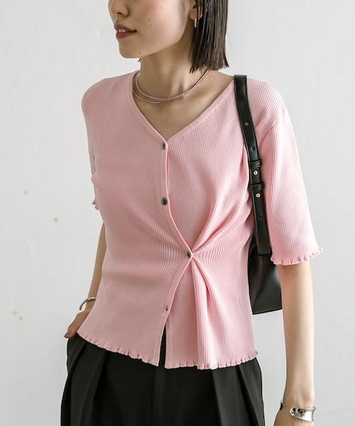 mystic(ミスティック)の「【6色展開】半袖レイヤードカーディガン(カーディガン/ボレロ・レディース・アイボリー/オレンジ/ブルー/ブラック/ベージュ/ピンク・F)」の5枚目の写真