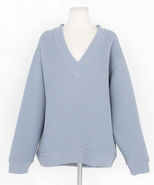 DHOLIC(ディーホリック)の「Vネックオーバーフィットトップス(Tシャツ/カットソー・レディース・ディープスカイブルー/ホワイトアイボリー/ブラック・FREE)」の1枚目の写真