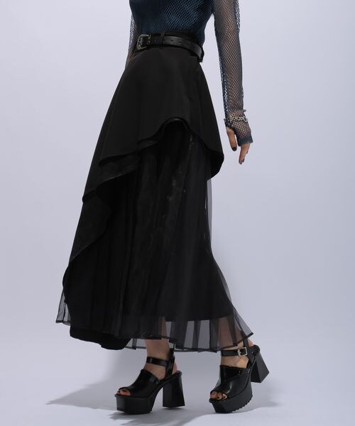 HARE デザインティアードスカート　ブラック HARE（ハレ）の「イソザイデザインティアードスカート(HARE