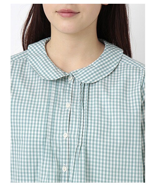 ehka sopo（エヘカソポ）の「ギンガムチェック丸襟ブラウス 1702722-11-13-11（シャツ・ブラウス・レディース・ブラック/グリーン/ネイビー・M）」の7枚目の写真