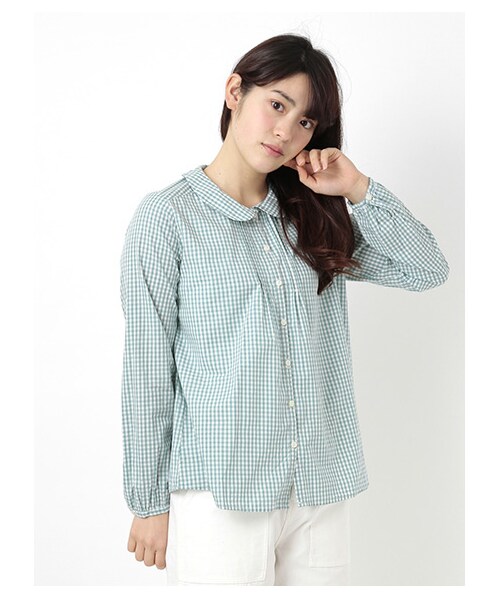 ehka sopo（エヘカソポ）の「ギンガムチェック丸襟ブラウス 1702722-11-13-11（シャツ・ブラウス・レディース・ブラック/グリーン/ネイビー・M）」の4枚目の写真