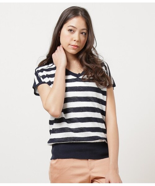 ROPE' PICNIC（ロペピクニック）の「フレンチリネンロングプルオーバー（ニット・レディース・ホワイト/グリーン/ネイビー/ブルー系/ピンク/イエロー・38）」の4枚目の写真