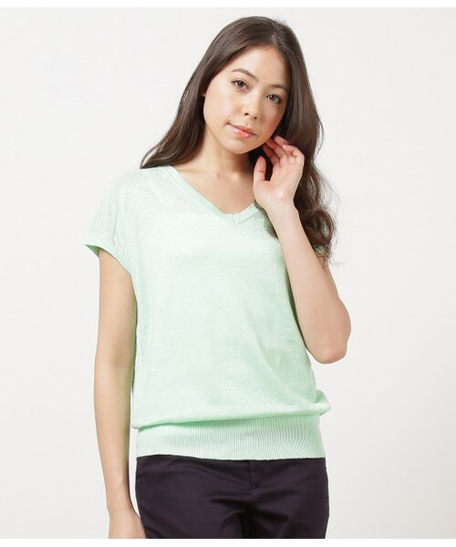 ROPE' PICNIC（ロペピクニック）の「フレンチリネンロングプルオーバー（ニット・レディース・ホワイト/グリーン/ネイビー/ブルー系/ピンク/イエロー・38）」の2枚目の写真