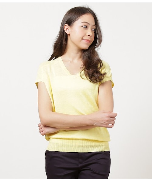 ROPE' PICNIC（ロペピクニック）の「フレンチリネンロングプルオーバー（ニット・レディース・ホワイト/グリーン/ネイビー/ブルー系/ピンク/イエロー・38）」の5枚目の写真