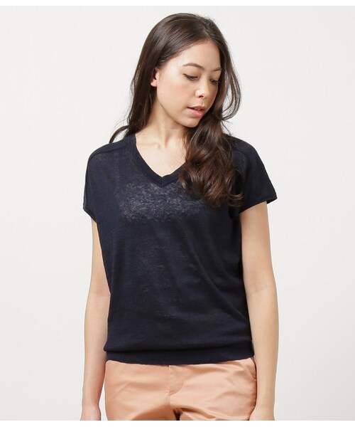 ROPE' PICNIC（ロペピクニック）の「フレンチリネンロングプルオーバー（ニット・レディース・ホワイト/グリーン/ネイビー/ブルー系/ピンク/イエロー・38）」の3枚目の写真