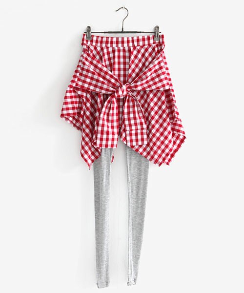 DHOLIC（ディーホリック）の「チェックスカートレイヤードレギンス（レギンス/スパッツ・レディース・ブラック/レッド/ライトピンク/ライトスカイブルー・FREE）」の4枚目の写真