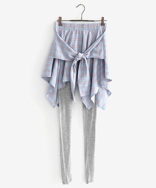 DHOLIC（ディーホリック）の「チェックスカートレイヤードレギンス（レギンス/スパッツ・レディース・ブラック/レッド/ライトピンク/ライトスカイブルー・FREE）」の2枚目の写真