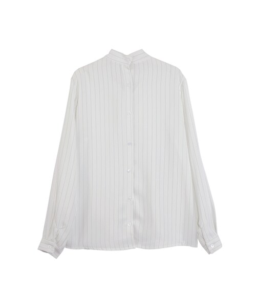 gracegift（グレースギフト）の「韓國俐落甜美條紋綁結襯衫（トップス・レディース・白・F）」の2枚目の写真