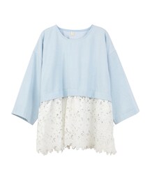 gracegift | 韓國牛仔下擺拼接蕾絲上衣(トップス)