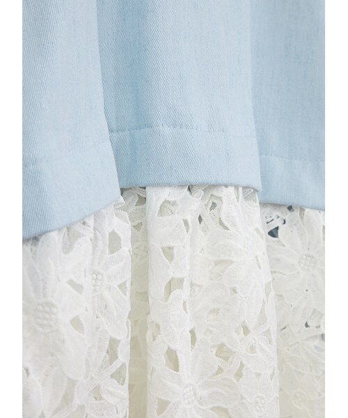gracegift（グレースギフト）の「韓國牛仔下擺拼接蕾絲上衣（トップス・レディース・淺藍・F）」の3枚目の写真