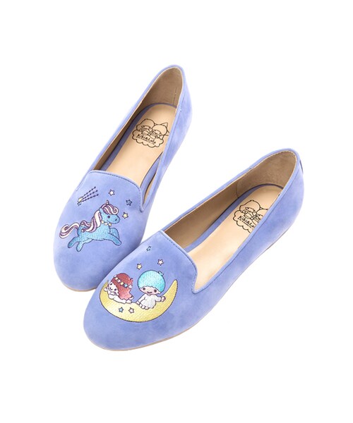 gracegift（グレースギフト）の「雙子星不對稱電繡樂福鞋（その他・レディース・藍/黑/粉/桃/紫・35/36/37/38/39/40/41）」の2枚目の写真