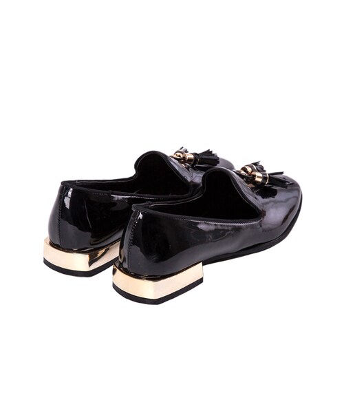 gracegift(グレースギフト)の「韓國微方頭漆皮流蘇樂福鞋(シューズ・レディース・黑/粉・35/36/37/38/39/40)」の4枚目の写真