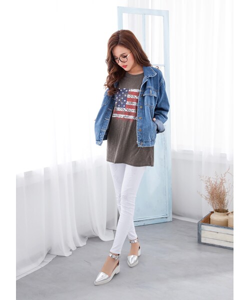 gracegift（グレースギフト）の「韓國率性抓破窄管長褲（パンツ・レディース・白・S/M/L）」の4枚目の写真