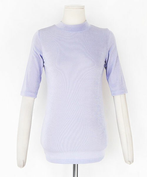 DHOLIC（ディーホリック）の「スリムハーフスリーブ首つまりTシャツ（Tシャツ/カットソー・レディース・ベージュ/アイボリー/ディープスカイブルー/ライム/ブラック/ピンク・FREE）」の4枚目の写真