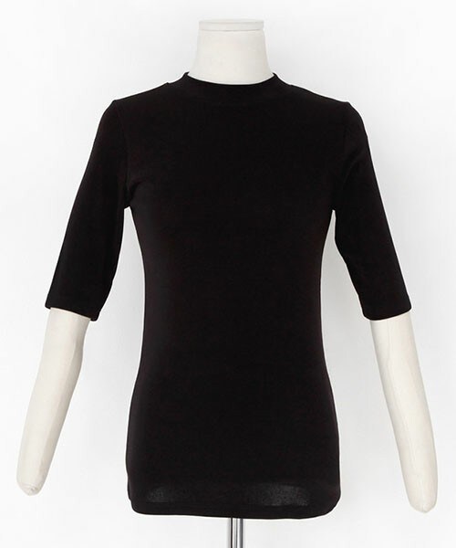 DHOLIC（ディーホリック）の「スリムハーフスリーブ首つまりTシャツ（Tシャツ/カットソー・レディース・ベージュ/アイボリー/ディープスカイブルー/ライム/ブラック/ピンク・FREE）」の3枚目の写真