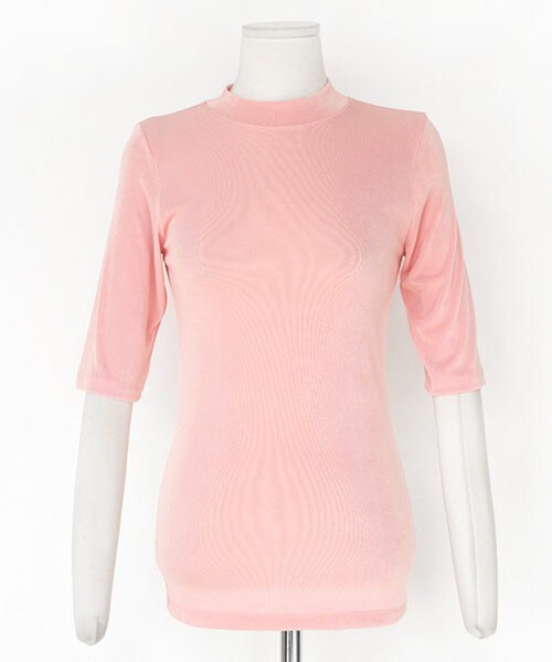 DHOLIC（ディーホリック）の「スリムハーフスリーブ首つまりTシャツ（Tシャツ/カットソー・レディース・ベージュ/アイボリー/ディープスカイブルー/ライム/ブラック/ピンク・FREE）」の6枚目の写真