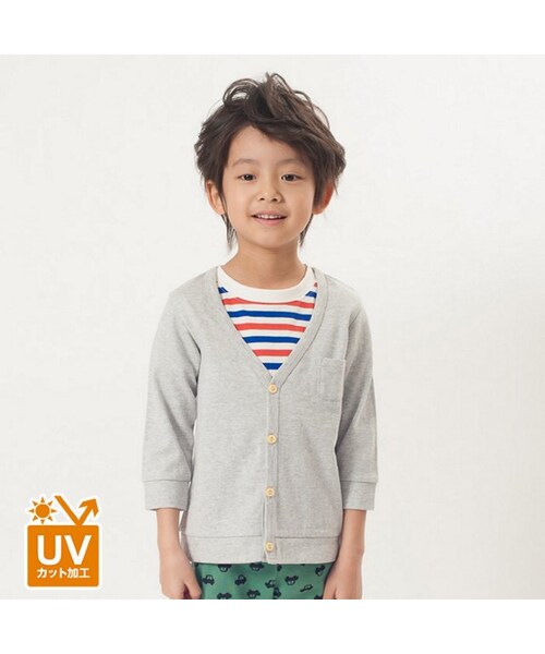 apres les cours(アプレレクール)の「◎UVカット7分袖カーディガン(男の子・女の子)(トップス・キッズ・ブルー/グレー/アイボリー/ピンク・80/90/95/100/110/120/130/140)」の2枚目の写真