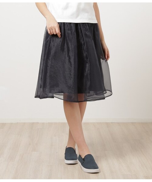 ROPE' PICNIC（ロペピクニック）の「ウエストゴムギャザースカート（スカート・レディース・ホワイト/ネイビー・38）」の2枚目の写真