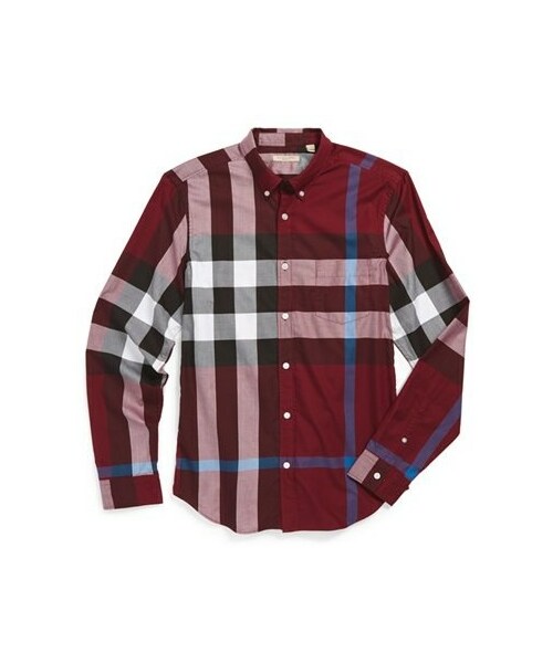 BURBERRY（バーバリー）の「Burberry Brit 'Fred' Trim Fit Check Sport Shirt（シャツ/ブラウス・メンズ・Dark Plum・Regular Small/Regular X-Large）」の4枚目の写真