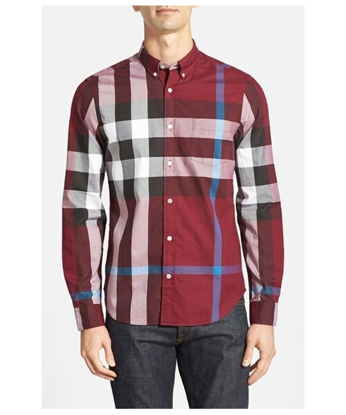 BURBERRY（バーバリー）の「Burberry Brit 'Fred' Trim Fit Check Sport Shirt（シャツ/ブラウス・メンズ・Dark Plum・Regular Small/Regular X-Large）」の5枚目の写真