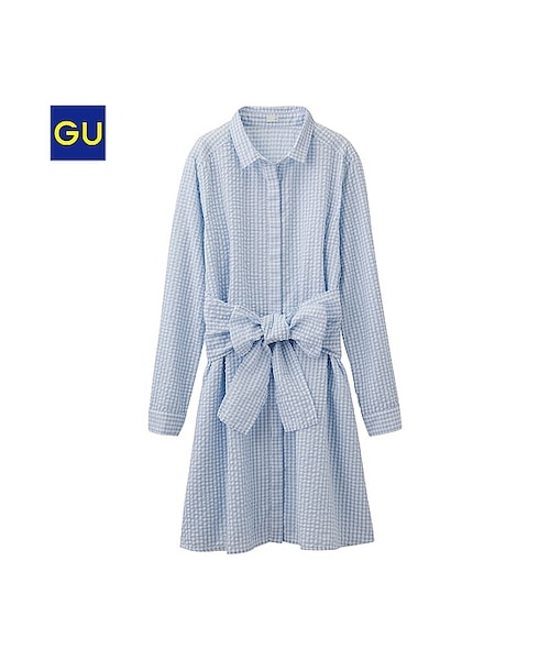 GU（ジーユー）の「（GU）フロントリボンシャツワンピース（長袖）（WOMEN ⁄ ワンピース・レディース・BLACK/BEIGE/BLUE・M/L/S）」の3枚目の写真