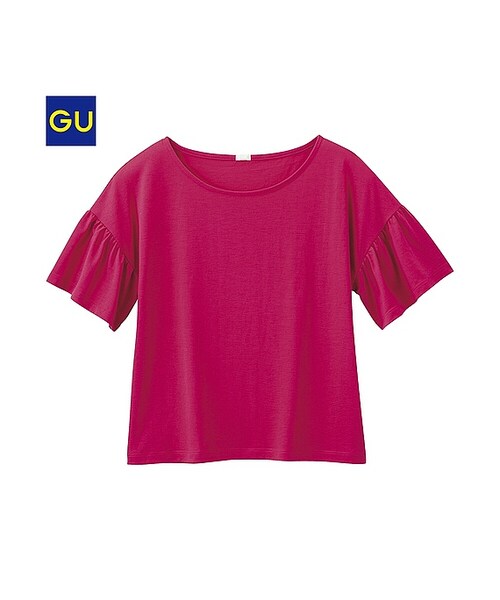 GU(ジーユー)の「(GU)フリルスリーブゆるT(半袖)(WOMEN ⁄ カットソー(Tシャツ)・レディース・NAVY/OFF WHITE/GRAY/PINK/BLACK・S/M/L/XL)」の5枚目の写真