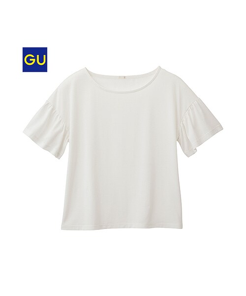 GU(ジーユー)の「(GU)フリルスリーブゆるT(半袖)(WOMEN ⁄ カットソー(Tシャツ)・レディース・NAVY/OFF WHITE/GRAY/PINK/BLACK・S/M/L/XL)」の2枚目の写真