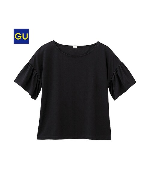 GU(ジーユー)の「(GU)フリルスリーブゆるT(半袖)(WOMEN ⁄ カットソー(Tシャツ)・レディース・NAVY/OFF WHITE/GRAY/PINK/BLACK・S/M/L/XL)」の3枚目の写真