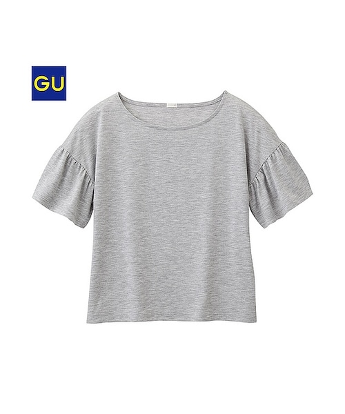 GU(ジーユー)の「(GU)フリルスリーブゆるT(半袖)(WOMEN ⁄ カットソー(Tシャツ)・レディース・NAVY/OFF WHITE/GRAY/PINK/BLACK・S/M/L/XL)」の4枚目の写真