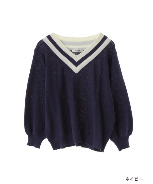 w closet(ダブルクローゼット)の「ライン配色七分袖プルオーバー(トップス・レディース・オフホワイト/L.カーキ/ネイビー・FREE)」の4枚目の写真
