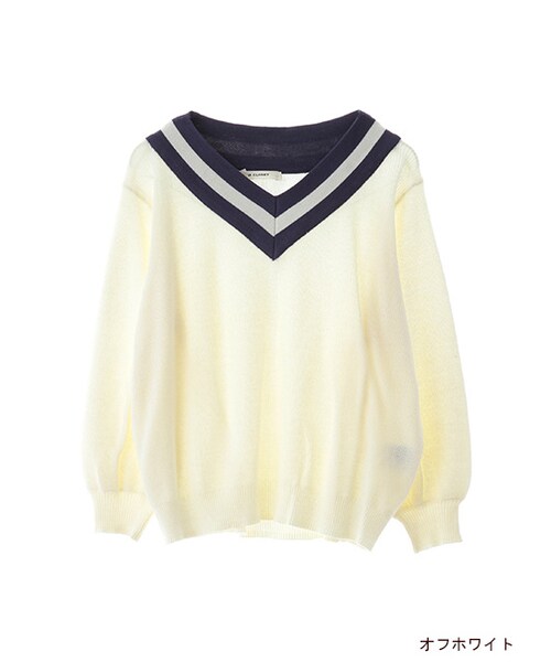 w closet(ダブルクローゼット)の「ライン配色七分袖プルオーバー(トップス・レディース・オフホワイト/L.カーキ/ネイビー・FREE)」の2枚目の写真