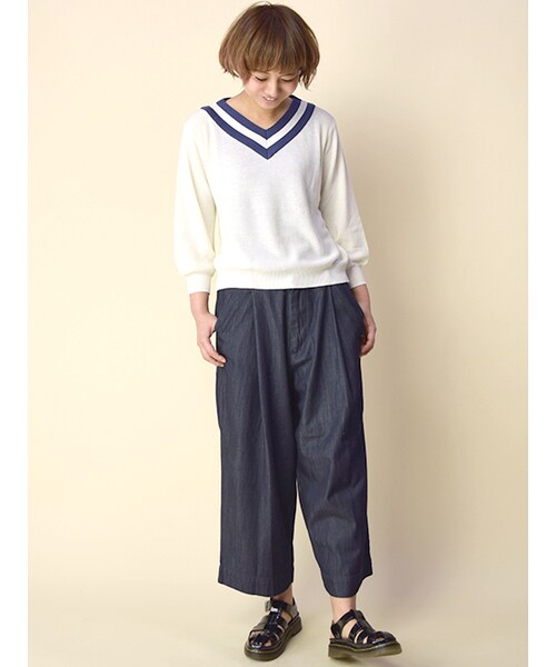 w closet(ダブルクローゼット)の「ライン配色七分袖プルオーバー(トップス・レディース・オフホワイト/L.カーキ/ネイビー・FREE)」の10枚目の写真
