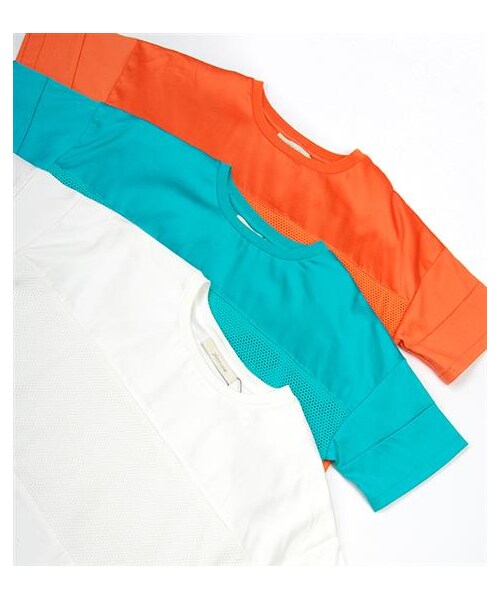 plain-me（プレインミー）の「網眼拼接鬆身剪裁短T（その他・メンズ・白/綠/橘・S/M）」の2枚目の写真
