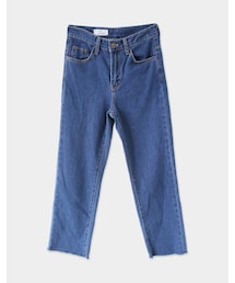 mooncat | 褲管不收邊牛仔寬褲色(パンツ)