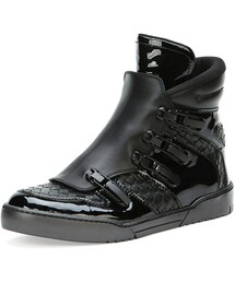 BOTTEGA VENETA | Bottega Veneta Woven High-Top Sneaker with Ski Closure, Black(スニーカー)