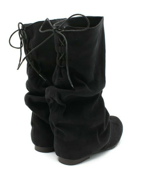Bridget Birkin（ブリジットバーキン）の「後ろ編み上げクシュクシュハーフブーツ　（143101）（ブーツ・レディース・ブラック/ダークグレー・SMALL/MEDIUM/LARGE/X-LARGE）」の5枚目の写真