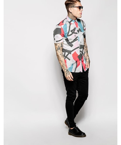 asos（エイソス）の「ASOS Shirt In Short Sleeve With Brushstroke Print（シャツ/ブラウス・メンズ・multi・L-Chest 40-42"/XXS-Chest 32-34"/XL-Chest 42-44"/XS-Chest 34-36"/XXXL-Chest 46-48in (116-121cm)/S-Chest 36-38"/XXL-Chest 44-46"）」の3枚目の写真