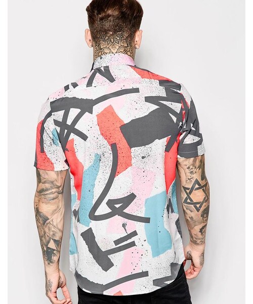 asos（エイソス）の「ASOS Shirt In Short Sleeve With Brushstroke Print（シャツ/ブラウス・メンズ・multi・L-Chest 40-42"/XXS-Chest 32-34"/XL-Chest 42-44"/XS-Chest 34-36"/XXXL-Chest 46-48in (116-121cm)/S-Chest 36-38"/XXL-Chest 44-46"）」の4枚目の写真