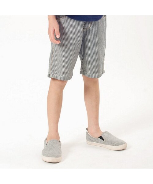 apres les cours（アプレレクール）の「◎デニムハーフパンツ(5分丈)（パンツ・キッズ・ブルー/ネイビーブルー/ストライプ柄・80/90/95/100/110/120/130/140）」の3枚目の写真