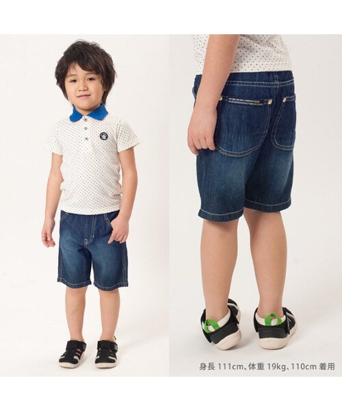 apres les cours（アプレレクール）の「◎デニムハーフパンツ(5分丈)（パンツ・キッズ・ブルー/ネイビーブルー/ストライプ柄・80/90/95/100/110/120/130/140）」の15枚目の写真