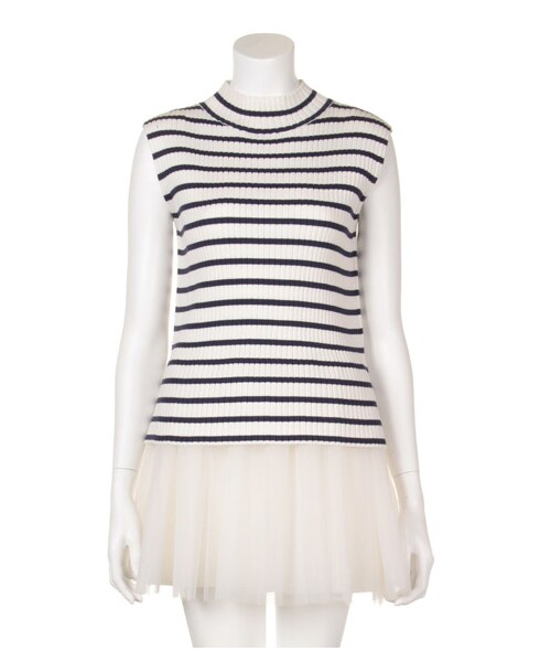 SNIDEL（スナイデル）の「チュールコンビワンピース（ニットワンピース・レディース・OWHTxNVY/LBLU/NVY・F）」の4枚目の写真