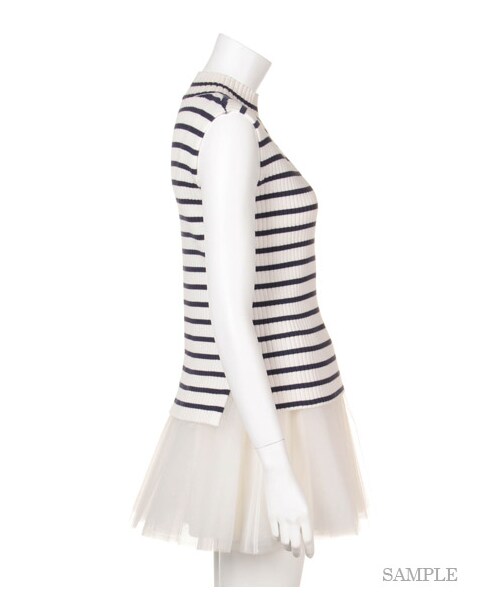 SNIDEL（スナイデル）の「チュールコンビワンピース（ニットワンピース・レディース・OWHTxNVY/LBLU/NVY・F）」の6枚目の写真