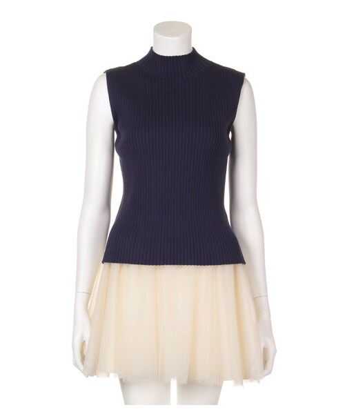 SNIDEL（スナイデル）の「チュールコンビワンピース（ニットワンピース・レディース・OWHTxNVY/LBLU/NVY・F）」の3枚目の写真