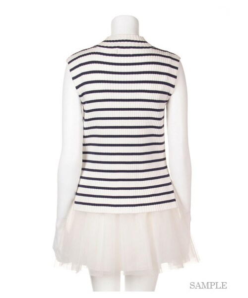 SNIDEL（スナイデル）の「チュールコンビワンピース（ニットワンピース・レディース・OWHTxNVY/LBLU/NVY・F）」の5枚目の写真